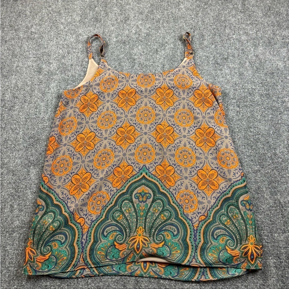 CABI Women’s Arabesque Cami Blouse Tank Top Style # 3082 Orange/grey/teal Medium - Picture 2 of 7